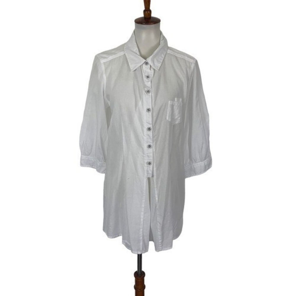 Edme And Esyllte White‎ Button Down Blouse Puff Sleeves Boho Style 12 Tunic